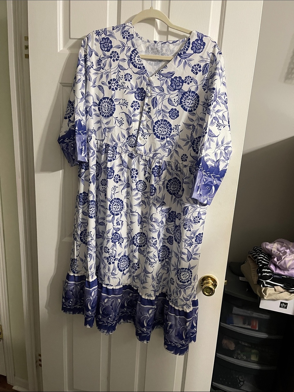 Blue Floral Midi Dress - Women's Casual Button-Front